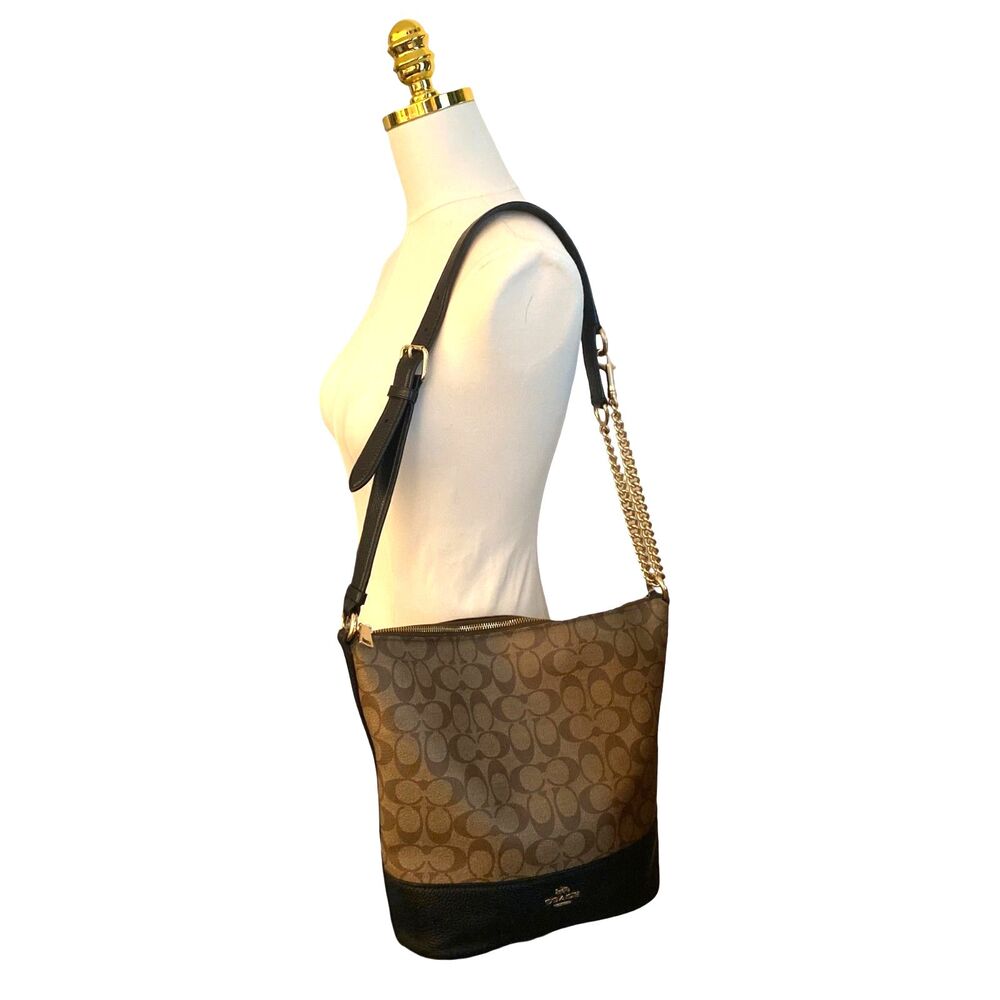 Coach Paxton Duffle Bag Signature Canvas Crossbody Shoulder Gold Chain Leather - Picture 6 of 16